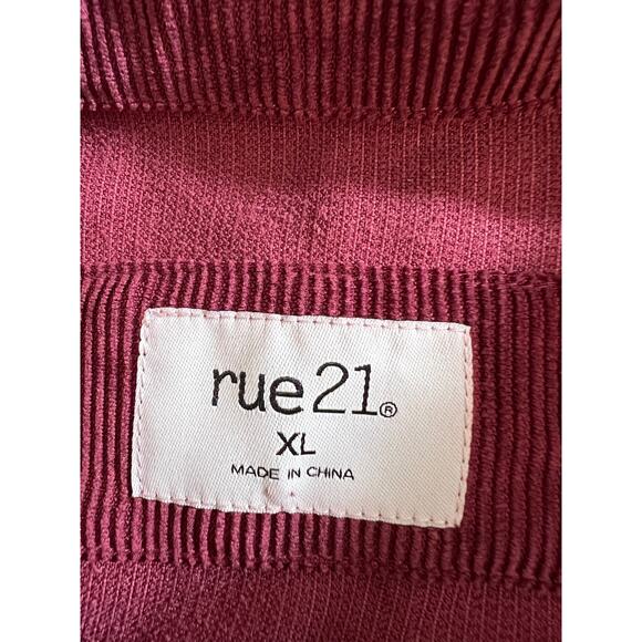 Rue 21 X-Large Fray Raw Corduroy Crop Jacket Shacket Top Wine Oversized XL NEW - Picture 8 of 10